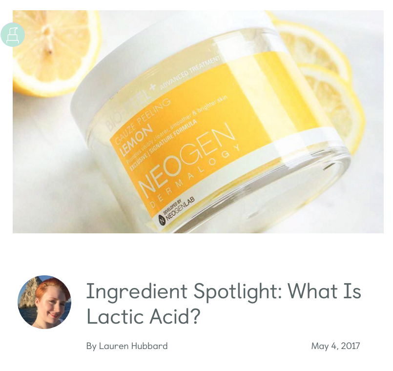 TheKlog.com May 2017 “Ingredient Spotlight: What Is Lactic Acid?”” width=